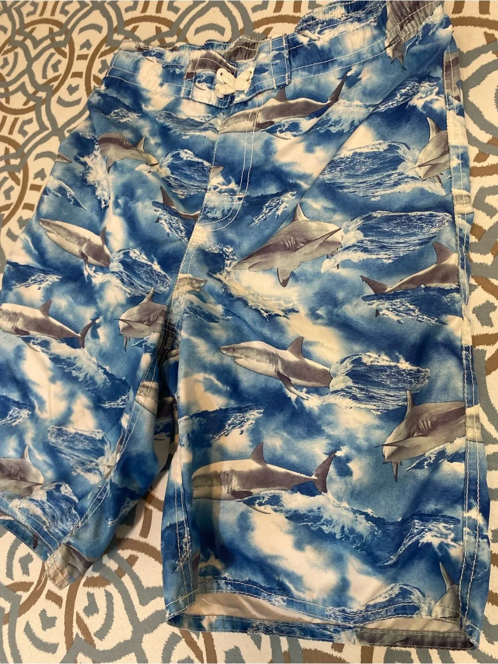 Old Navy Blue Shark-Pattern Swim Shorts